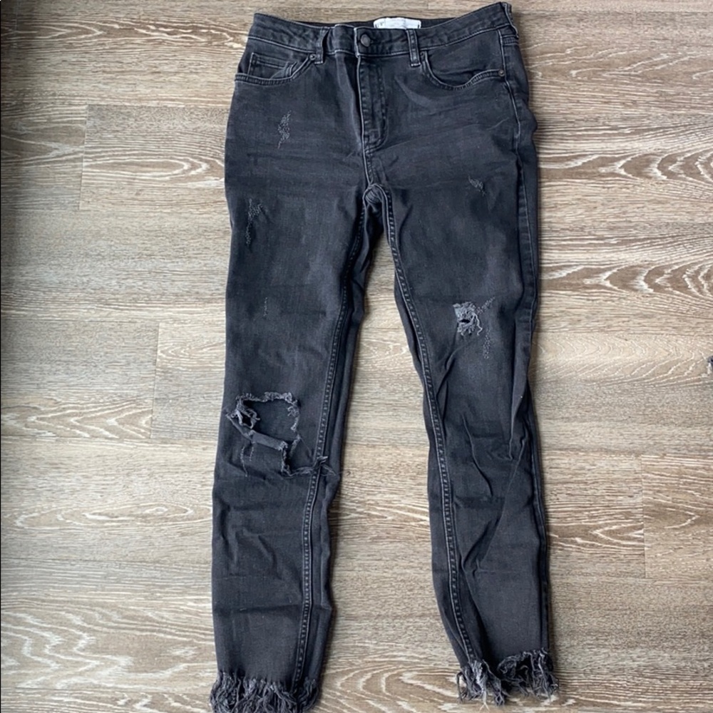 Free people black high rise with frayed leg